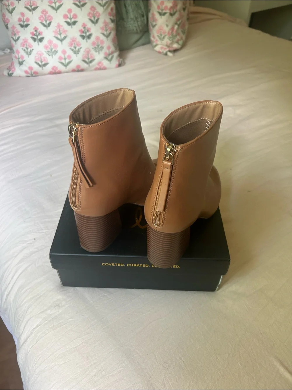 Francesca's Collections Cognac Block Heel Ankle Booties